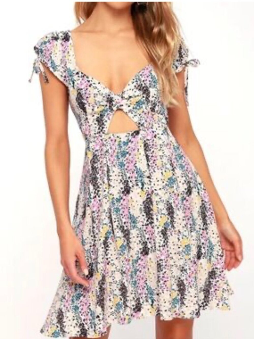 Free People Miss Right Cream Floral Print Mini Dress